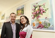 Авторы выставки живописи «Квiтучий свiт» Ирина Крамаренко и Сергей Кочерба
