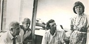 1990 г. Редакционные будни: Борис Деревянко, Сергей Змиенко, Михаил Рыбак, Людмила Гипфрих
